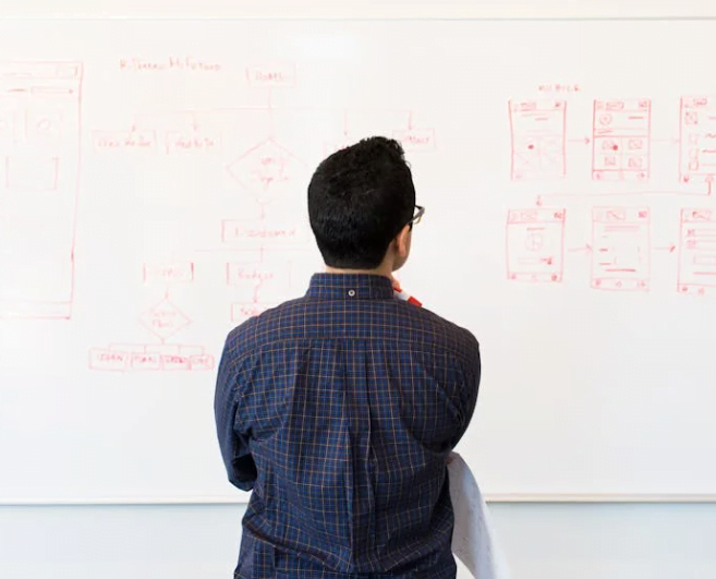 person looking at whiteboard