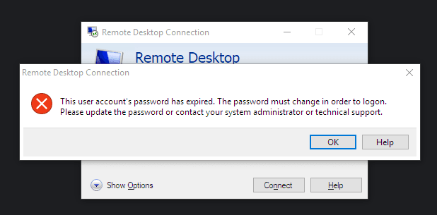 Screenshot of Windows prompting the user to update their expired login password