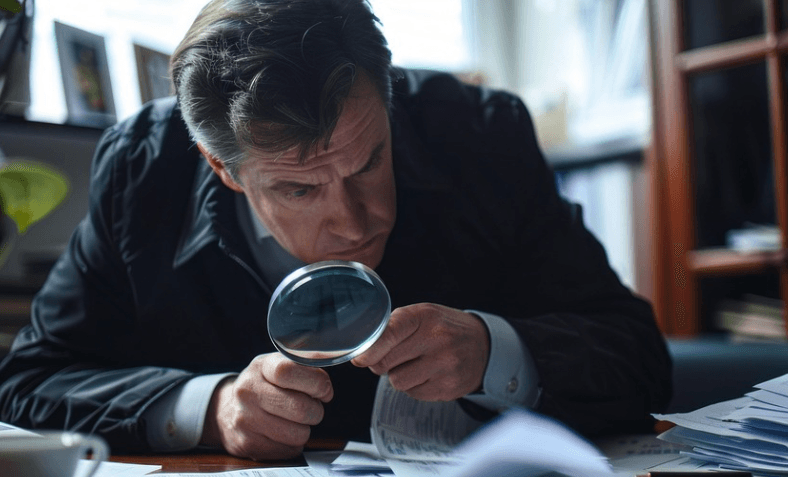 person looking closely at issue