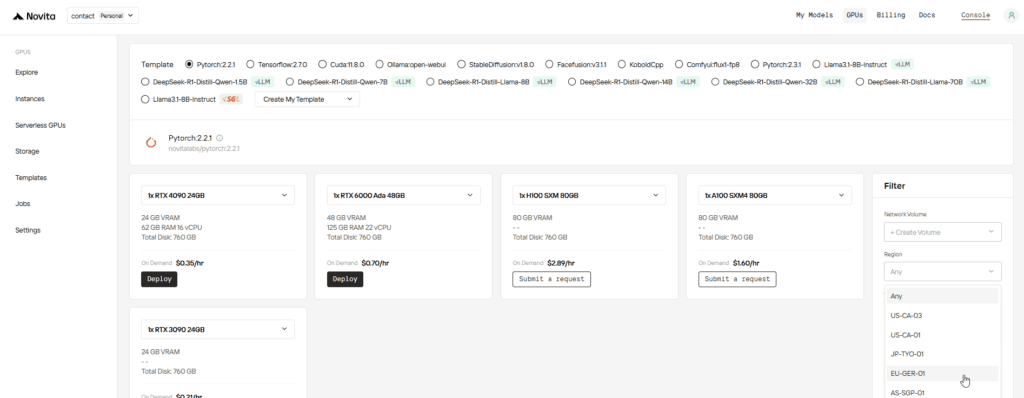 Example of the Novita.ai platform